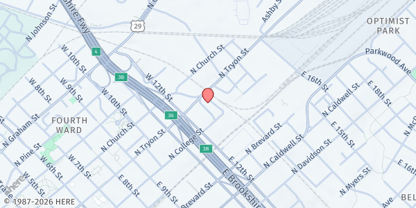 Map showing Roof Above at 945 N College Street, Charlotte, NC