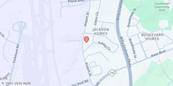 Map showing The Harvest Center of Charlotte at 5415 Airport Drive, Charlotte, NC