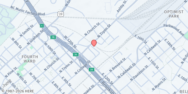 Map showing Urban Ministry Center at 945 N. College St., Charlotte, NC