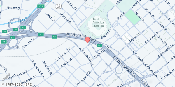 Map showing WFNZ Dog House at 401 West Morehead Street, Charlotte, NC