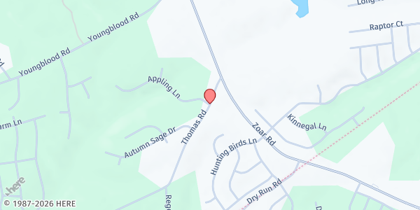 Map showing Zoar United Methodist Church at 14701 Thomas Rd., Charlotte, NC