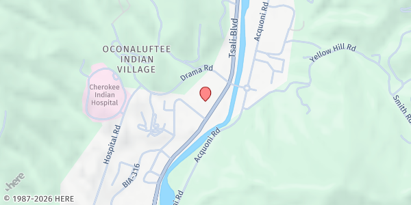 Map showing Eastern Band of Cherokee Indians- Manna Community Market at 545 Tsali Blvd., Cherokee, NC