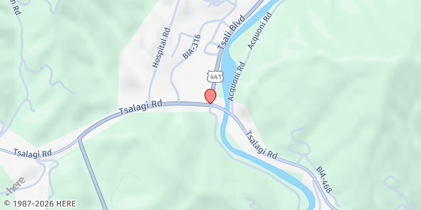 Map showing Living Waters Food Pantry at 30 Locust Branch Road, Cherokee, NC