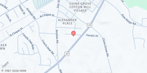 Map showing South Side Community Ourtreach SK at 157 Columbus Street, China Grove, NC