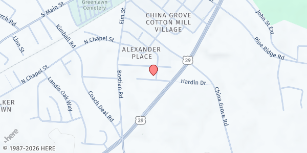 Map showing South Side Community Outreach SK at 157 Columbus Avenue, China Grove, NC