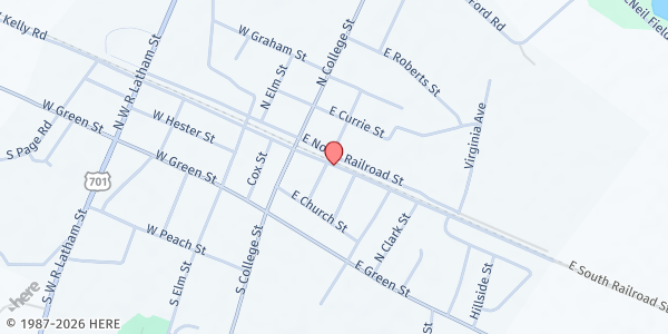 Map showing FAITH, HOPE & LOVE MINISTRIES at 98 RAILROAD ST., Clarkton, NC