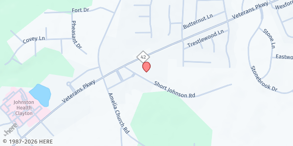Map showing Samaritan's Shelf at 143 Short Johnson Road, Clayton, NC
