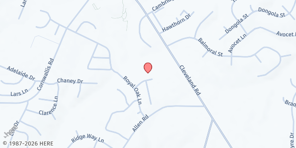 Map showing Showers of Blessing Community Food Pantry at 9759 Cleveland Road, Clayton, NC