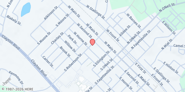 Map showing With Love From Jesus Ministries at 209 South Robertson Street, Clayton, NC