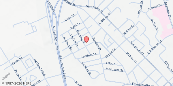 Map showing Camp Agape at 732 Bunting St., Clinton, NC