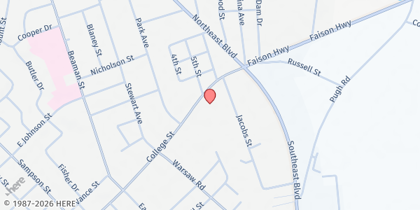 Map showing First Baptist Church Clinton at 900 College St., Clinton, NC