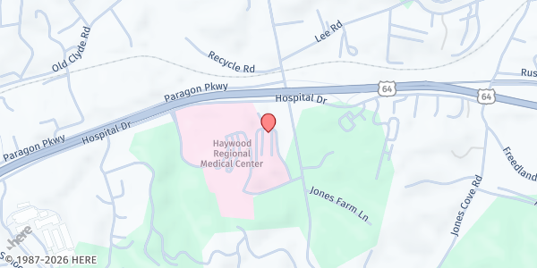 Map showing YMCA Market - Haywood Pediatrics at 15 Facility Drive, Clyde, NC