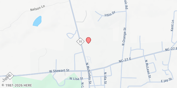 Map showing Coats Baptist Church at 554 N. McKinley St., Coats, NC