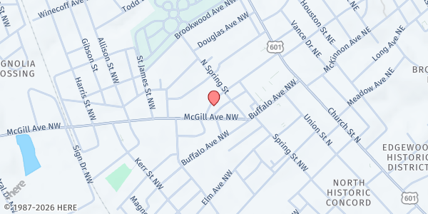 Map showing Baptist Sharing House at 117 Peachtree Ave, Concord, NC