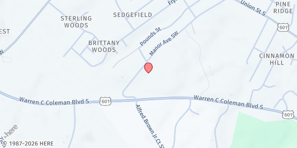 Map showing C & F Ministries at 265 Manor Avenue Southwest, Concord, NC