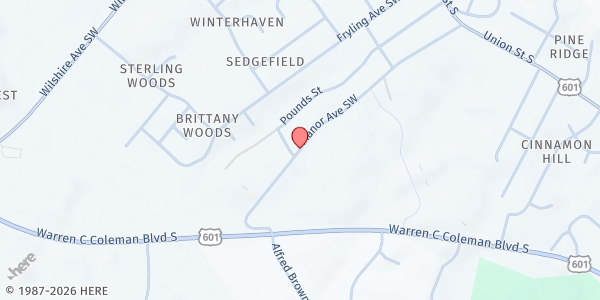 Map showing C & F Ministries at 265 Manor Ave, Concord, NC