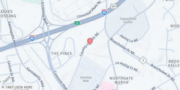 Map showing CCM Concord (TEFAP Provider) at 246 Country Club Dr NE, Concord, NC