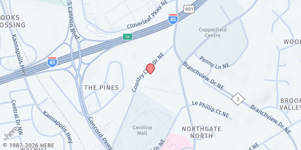 Map showing Crisis Center Food Pantry - CCM at 246 Country Club Drive Northeast, Concord, NC