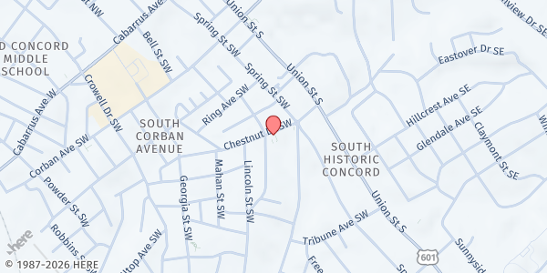 Map showing First Baptist Church - Operation Bread Basket at 59 Chestnut Drive Southwest, Concord, NC