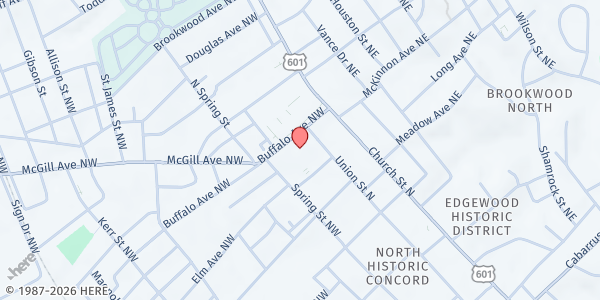 Map showing FOREST HILL UMC SECOND BLESSINGS at 265 Union Street North, Concord, NC