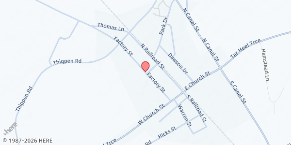 Map showing Conetoe Family Life Center at 205 Factory St., Conetoe, NC