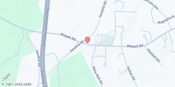 Map showing Ashley Chapel Center at 297 Mizpah Road, Cordova, NC