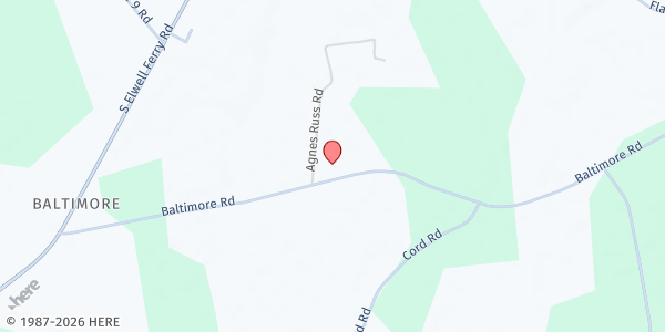 Map showing Kitchen Branch Missionary Baptist Church at 2058 Baltimore Rd., Council, NC