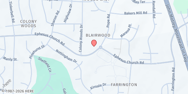 Map showing Point Care Pantry at 2025 Ephesus Church Road, Cross-County, NC