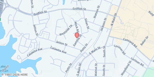 Map showing Loaves & Fishes @ Ada Jenkins Food Pantry at 212 Gamble Street, Davidson, NC