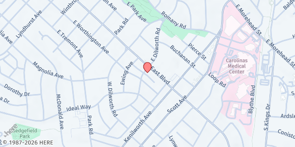 Map showing Dilworth Soup Kitchen at 1200 East Boulevard, Dilworth, NC