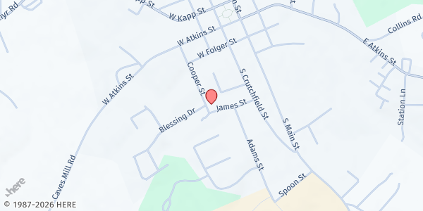 Map showing Foothills Food Pantry at 233 Cooper St, Dobson, NC
