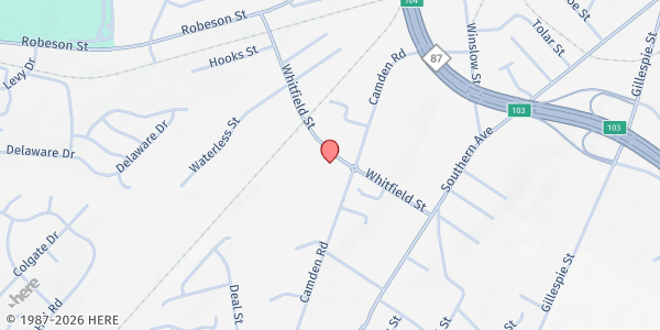 Map showing Fayetteville Urban Ministry at 701 Whitfield Street, Douglas Byrd, NC