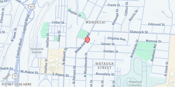Map showing Haven House/Bason Home at 832 Wake Forest Road, Downtown, NC