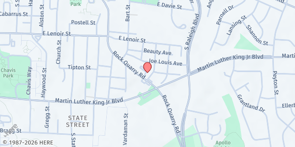 Map showing Williams Grove Baptist Church at 735 Rock Quarry Road, Downtown, NC