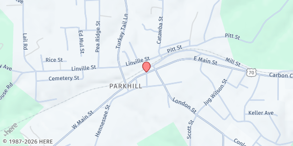 Map showing Drexel First Baptist Church at 200 South Main, Drexel, NC