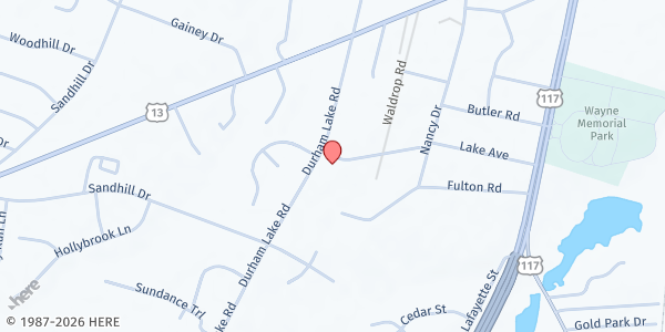 Map showing Abundant Grace Church at 221 Durham Lake Rd., Dudley, NC