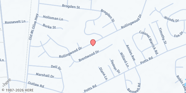 Map showing St. Andrews Christian Church at 322 Rollingwood Dr., Dudley, NC