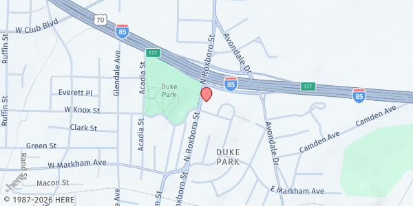 Map showing Ministerio Guerreros De Jesucristo International at 1800 North Roxboro Street, Duke Park, NC