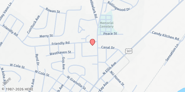 Map showing Glad Tidings Church, Inc. at 319 Broad St., Dunn, NC