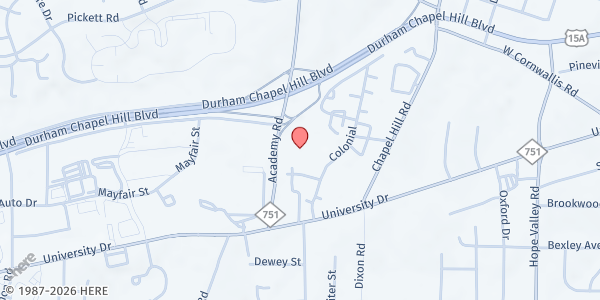 Map showing All My Children Family Resource Center at 3011 Academy Rd., Durham, NC