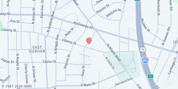 Map showing Ark of Safety Outreach-Ministry Inc. at 612 Gary St., Durham, NC