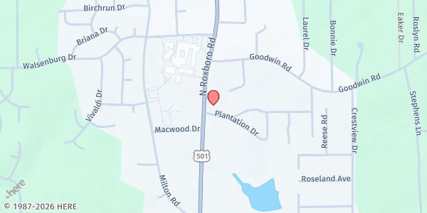 Map showing Christian Assembly Emergency Food Pantry at 5516 N. Roxboro Rd., Durham, NC