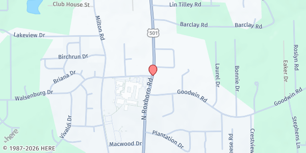 Map showing Christian Assembly Emergency Food Pantry at 5516 North Roxboro Road, Durham, NC