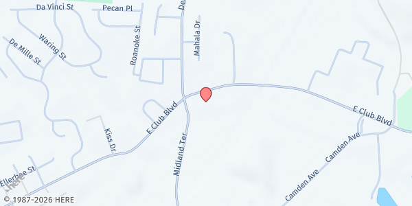 Map showing Divine Grace Fellowship at 1500 E. Club Blvd., Durham, NC