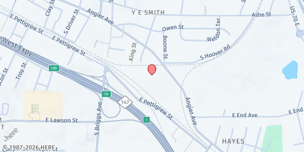 Map showing Durham Branch of the Food Bank of Central & Eastern North Carolina at 2700 Angier Ave., Durham, NC