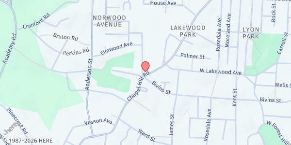 Map showing Durham Community Food Pantry at 2020 Chapel Hill Rd., Durham, NC