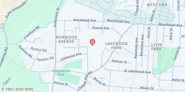 Map showing Durham Community Food Pantry at 2020 Chapel Hill Rd #30, Durham, NC