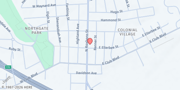 Map showing Emanuel Food Pantry at 2504 North Roxboro Street, Durham, NC