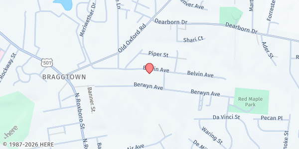Map showing Greater Waltown United Holiness Church at 706 Belvin Ave., Durham, NC