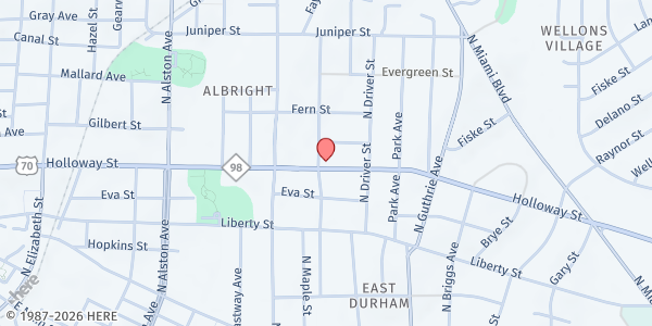 Map showing Hope Church International at 1203 Holloway St., Durham, NC
